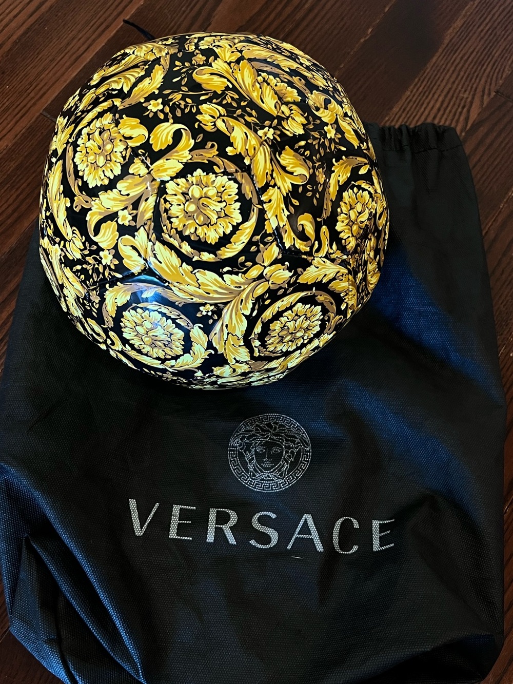 Versace Barocco Print Soccer Ball Black Gold NEW with Dustbag Collector